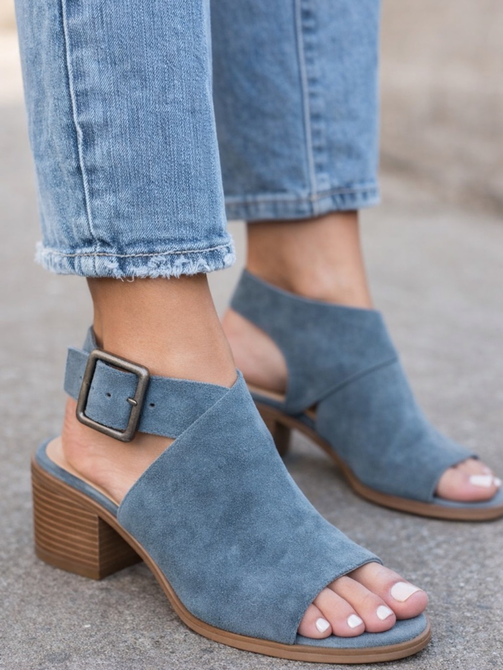 Sole Society Blue Suede Block Heel Sandals Ankle Strap Size 7 summer shoes